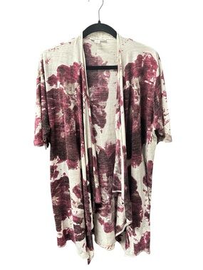Coldwater Creek Open Front Floral Cardigan Wmns XL Boho Artsy Linen Blend Hi Lo